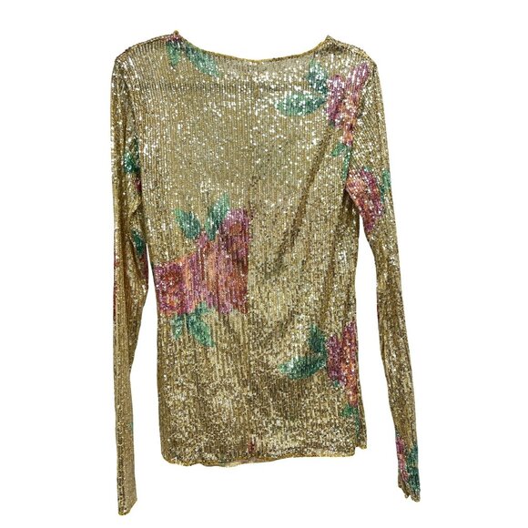 Free People Gold Rush Sequin Floral Medium Long Sleeve Top NWT - Picture 7 of 8